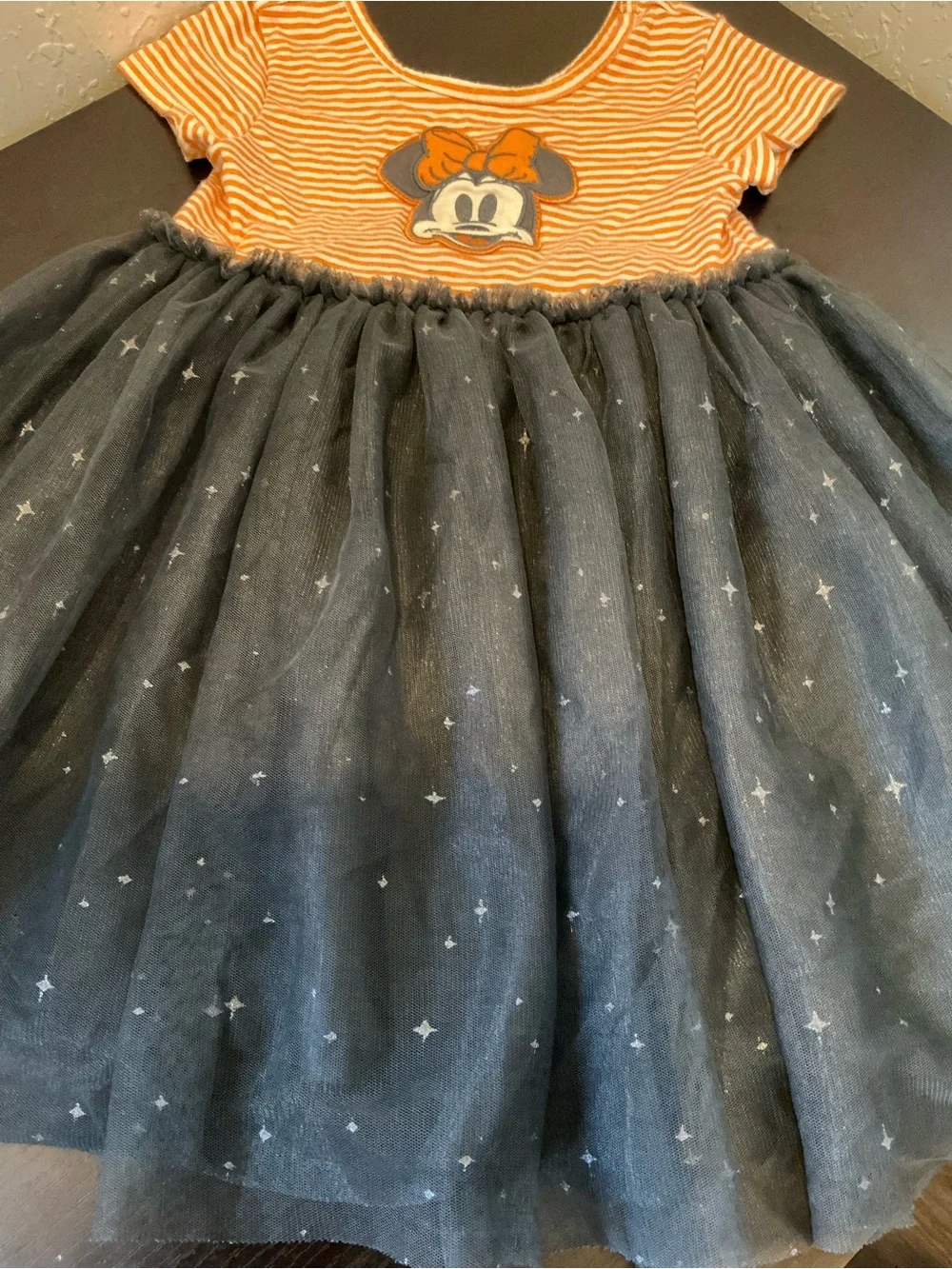 Disney Orange Striped Minnie Bow Bodice with Black Star Tulle Skirt